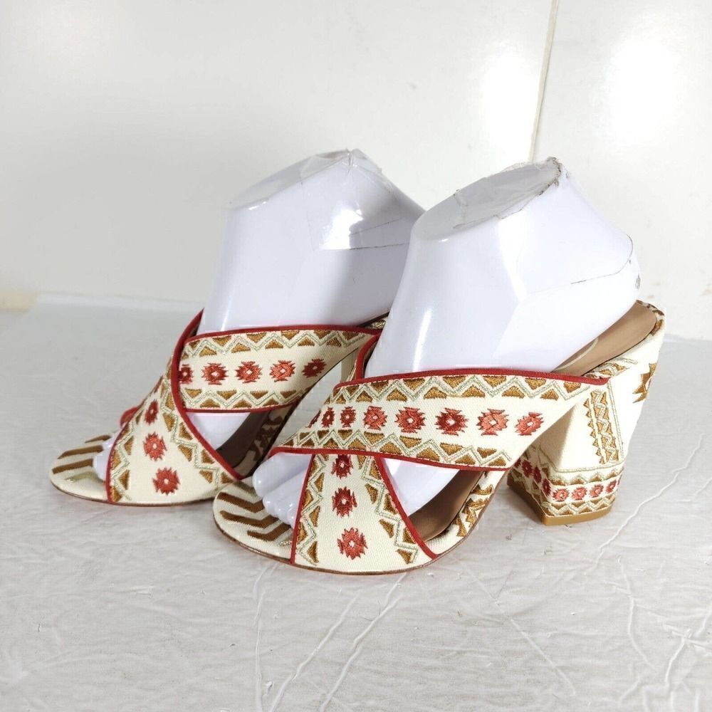 ASH Women's Adel 38 US7-7,5 Multicolor Embroidered Chunky Heels Mule Sandals